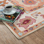 Fame Living Orange Oushak Rug, Modern Small Rugs, Vintage, Turkish, Eclectic, Floral, Pastel, Washable, Door mat, Doormat for Indoor Entrance, Entryway, Kitchen, Bathroom, Bedroom, Laundry, 2'x3'