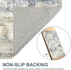 Bavni 8x10 Area Rugs Machine Washable Rug for Living Room, Modern Printed Rug Indoor Soft Area Rug for Bedroom Dining Room, Ultra-Thin Low Pile Carpet with Non Slip Rubber Backing, Gray Beige Blue