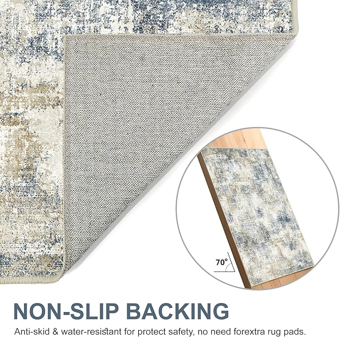 Bavni 6x9 Area Rugs Machine Washable Rug for Living Room, Modern Printed Rug Indoor Soft Area Rug for Bedroom Dining Room, Ultra-Thin Low Pile Carpet with Non Slip Rubber Backing, Gray Beige Blue