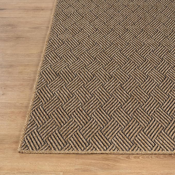 Easy Jute Rugs 8x10 Herringbone Natural Color Living Room Indoor Outdoor Area Rug for Patio and Kitchen Rug High Traffic Washable Easy to Clean Solid Boho Woven Design Carpet (8 x 10)