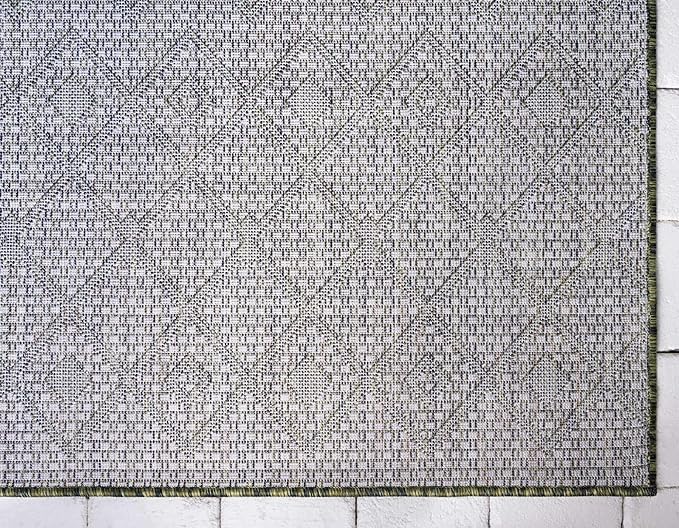Unique Loom Outdoor Trellis Collection Area Rug - Tribal Trellis (10' x 14' 1" Rectangle, Green/ Natural)
