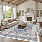 zesthome 10x14 Area Rugs,Stain Resistant Washable Rug,Ultra-Thin Rugs for Living Room,Bedroom,Non-Slip Backing Home Decor Large Area Rug (Blue/Beige,10'x14')