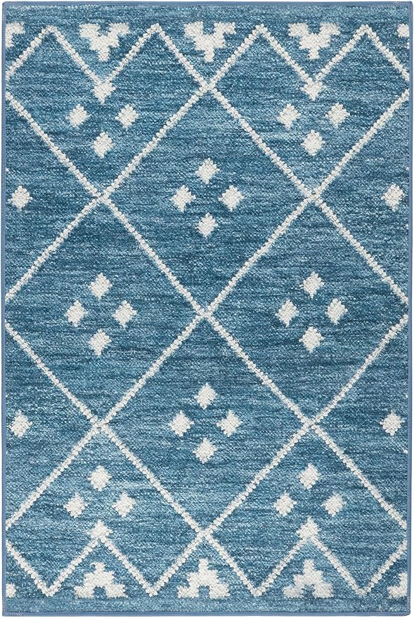Dash & Albert Kota Indigo Machine Washable Rug, 7.5 X 9.5 Feet, Blue Geometric Pattern