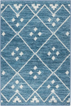 Dash & Albert Kota Indigo Machine Washable Rug, 7.5 X 9.5 Feet, Blue Geometric Pattern
