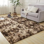 Andency 6x9 Area Rugs, Large Shag Fluffy Soft Shaggy Rugs for Living Room Bedroom, Non-Slip Tie-Dyed Brown Thick Plush Carpet for Kids Girls and Boys, Dorm Nursery Home Decor Aesthetic