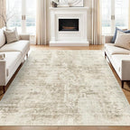 10x14 Area Rugs for Living Room, Non Slip Machine Washable Vintage Carpets, Low Pile Lightweight Large Rug for Bedroom, Dining Room, Home Office Beige Gray