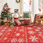 Christmas Area Rug 8x10 Living Room Rugs, Machine Washable Boho Christmas Tree Snowflake Rug Non-Slip Soft Low Pile Holiday Indoor Rugs for Bedroom Kitchen Dining Room Office(Xmas Red, 8'x10')