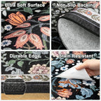 Entryway Rug 2X3 Small Rugs: Floral Washable Door Mat Vintage Soft Low Pile Non-Slip Kitchen Rugs Stain Resistant Indoor Throw Rug for Entrance, Bedroom, Kitchen, Laundry, Bathroom Dark Black