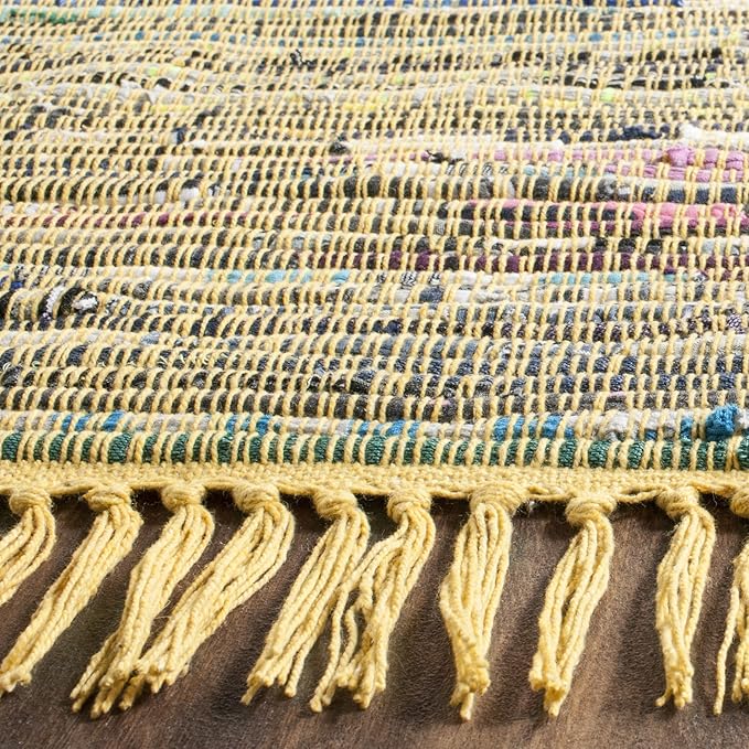 SAFAVIEH Rag Rug Collection Runner Rug - 2'3" x 10', Yellow & Multi, Handmade Boho Stripe Cotton, Ideal for High Traffic Areas in Living Room, Bedroom (RAR121H)