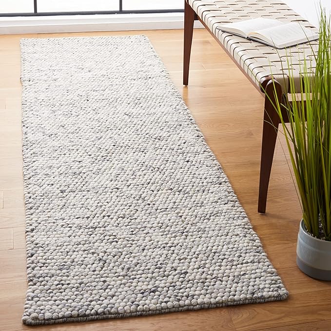 SAFAVIEH Natura Collection Runner Rug - 2'3" x 14', Light Grey & Ivory, Handmade Wool Blend, Textured Design, Ideal for Hallway, Bedroom, Foyer (NAT620G)