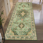 Green Runner Rugs for Hallway 2x6 Ft Non-Slip Fall Runner Rugs with Rubber Backing Washable Rug Runner for Kitchen Bedroom Vintage Distressed Carpet (Border Green)