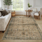 Moynesa Vintage Brown Washable 5x7 Area Rugs for Living Room, Boho Area Rug for Bedroom Dining Room Kitchen, Low Pile Soft Non-Slip Retro Carpets for Office Indoor Nursery