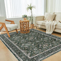 WITSHOCK Living Room Area Rugs 5x8: Soft Non-Slip Backing Washable Rugs Vintage Large Carpet for Bedroom Office Dining Room Kitchen Stain Resistant Home Decor Rug, Dark Green