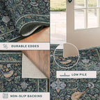 Traditional Washable Entryway Rugs, 3x4 Blue and Green Floral Kitchen Mat for Floor, Bedside, Rug for Laundry Room Floor Non Slip, Moody Stain Resistant Low Plie Carpet