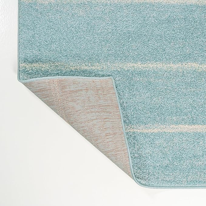 JONATHAN Y Williamsburg Minimalist Stripe Turquoise/Cream Indoor Area Rug, 8x10, Contemporary, Modern, Easy-Cleaning for Living Room, Bedroom, Kitchen, Pet Friendly, Non-Shedding (MOH201B-8)