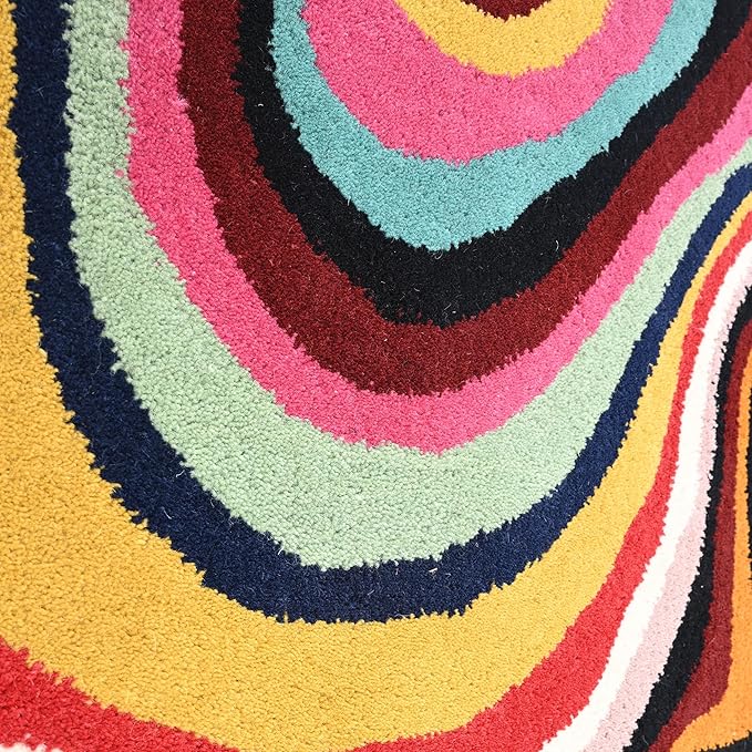 Irregular Shaped Handmade Wool Rug | Modern Colourful Stripe Premium Area Rug Perfect for Home Decor (Multi, 7x7 ft)