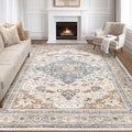 8x12 Area Rugs Living Room: Washable Boho Large Neutral Vintage Soft Rug Stain Resistant Distressed Farmhouse Non-Slip Indoor Floor Carpet for Bedroom Nursery Kids Office Dining Room- Beige Blue