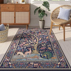 Rugcomf Area Rugs 4x6 Vibrant Tree of Life-Patterned Vintage Washable Rugs Non Slip Low Pile Small Carpet for Bedroom Bedside Kids Room Office Dining Room, Blue