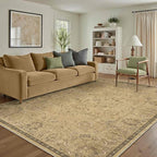 HUGEAR 8x10 Machine Washable Area Rugs Vintage Brown - Neutral Living Room Bedroom Rug Non Slip Stain Resistant Low Pile Aesthetic Throw Carpet Kids & Pet Friendly