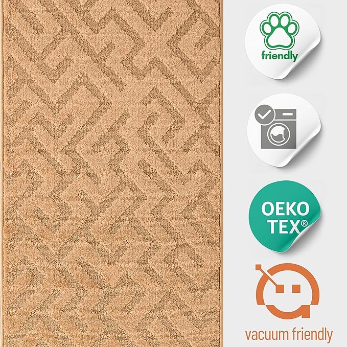 9ft Custom Cut Runner Rug for Narrow Hallways Kitchens - Gold Tan | Non-Slip | Washable & Edge Bound