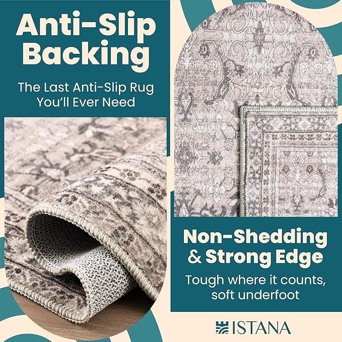Istana 4x6 Rug - Beige Grey & Light Cream Area Rugs 4x6 - Kid & Pet Friendly Machine Washable Rugs - 4 x 6 Area Rug Non Slip & Non Shedding Area Rug - Foldable Rug for Room for Bedroom