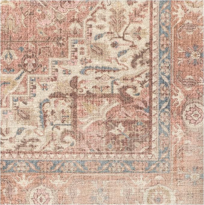 RUGGABLE Washable Area Rug – Kamran Rose Pink 8x10, Stain-Resistant, Non-Slip – Large Machine Washable Rugs for Living Room, Bedroom, Hallway, Entryway & Office–with Cushioned Pad