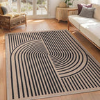 Tangsoo Easy Jute Area Rug 4x6 Washable Rug for Indoor Outdoor Patio,Non-Slip Black Indoor Outdoor Carpet,Boho Farmhouse Throw Mat for Front Porch Kitchen Bedroom Foyer