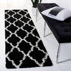 SAFAVIEH Dallas Shag Collection Runner Rug - 2'3" x 8', Black & Ivory, Trellis Design, Non-Shedding & Easy Care, 1.5-inch Thick Ideal for High Traffic Areas in Living Room, Bedroom (SGD257Z)