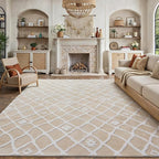 Ivory 8x10 Area Rug Moroccan Shag Living Room Washable Carpet Soft Non Shedding Neutral Boho Plush Pile Modern Large Throw Rug for Office Bedroom Dining Room Playroom