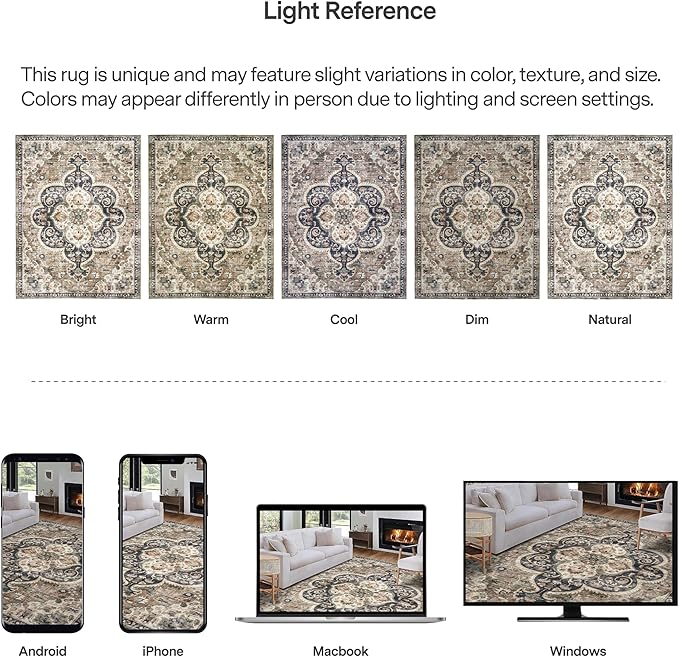 ReaLife Rugs Machine Washable Area Rug Runner - Living Room Bedroom Bathroom Kitchen Entryway Office - Padded Low Pile Stain Resistant Premium - Boho Farmhouse Vintage - Joy - Brown Beige 2'6" x 6'