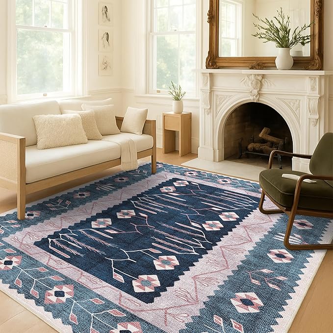 Washable Area Rug. Modern Farmhouse. Vintage. Turkish. Bohemian. Distressed. Oriental. Traditional. Rugs for Living Room. Dining. Bedroom. Office. Entryway. Foyer. (862CN, 2'5" x 6'5")