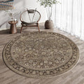 HUGEAR Round Rug 4ft Entryway Rugs Machine Washable Brown Hallway Area Rug 4x4 Small Circle Accent Rug Floral Low Pile Carpet Soft Throw Rug Living Room Office Laundry Room Entrance Non Slip