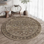 HUGEAR Round Rug 6ft Entryway Rugs Machine Washable Brown Hallway Area Rug 6x6 Large Circle Accent Rug Floral Low Pile Carpet Soft Throw Rug Living Room Office Laundry Room Entrance Non Slip