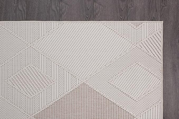 CAMILSON Micro Loop Rug 5x7 Modern Luxury Geometric Diamond Trellis Area Rugs Soft High and Low Pile Stain Resistant Easy-Cleaning Non-Shedding for Living Room Office Indoor Carpet (5 x 7 White-Beige)