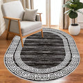 Minimalist Distressed Black Off White Greek Key Pattern Bordered Rug 12x15 for Liivng Room Bedroom Dining Room Soft Non Skid Washable Large Rugs Nursery Dorm Kitchen Rustic Classic Indoor Oval Carpet