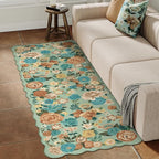 Washable Floral Runner Rug 2x6 Green Hallway Carpet Scalloped Flower Non Slip Soft Long Kitchen Runner Farmhouse Low Pile Thin Indoor Floor Cover for Bathroom Bedroom Laundry Room Entryway