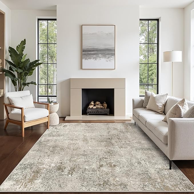 Washable Rug 5x7 Area Rug for Living Room Bedroom, Large Modern Abstract Rug Indoor Floor Carpets Low Pile No Shed Non-Slip with Rubber Backing Dining Room Kitchen Office (Gray&Beige, 5'x7')
