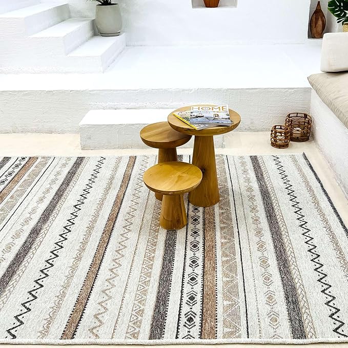 Alfa Rich 7x10 Beige Gray Washable Area Rugs for Living Room Bedroom Kitchen Cotton Decor Rug