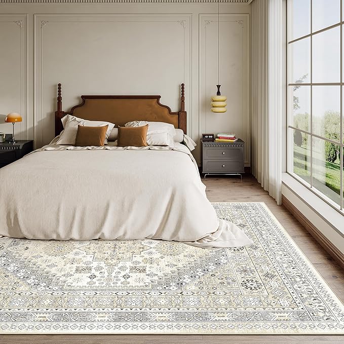 zesthome 3x5 Rug Ultra Soft Washable Rug, Non Slip Area Rug Indoor Entrance, Stain Resistant Rugs for Living Room Bedroom, Vintage Home Decor Area Rugs (Beige,3'x5')