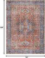 Bloom Rugs Washable 6' x 9' Rug - Terracotta/Blue Traditional Area Rug for Living Room, Bedroom, Dining Room, and Kitchen - Exact Size: 6' x 9'