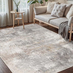 GENIMO Washable 5x7 Area Rugs for Living Room, Non Slip Modern Abstract Rug, Machine Washable Stain Resistant Low Pile Soft Carpet for Bedroom, Dining, Office, Light Grey Brown