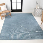 JONATHAN Y Hallie High-Low Curve Dark Blue/Cream 8x10 Indoor/Outdoor Area Rug, Minimalist Geometric, Pet Friendly, for Patio, Backyard, Living Room, Bedroom, Office, Hose-Washable (SCN100C-8)