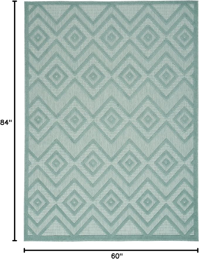Nourison Home Versatile Aqua Teal 5' x 7' Area Rug - Easy Clean, Non Shedding, Bed Room, Living Room, Dining Room, Kitchen (5' x 7')