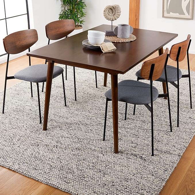 SAFAVIEH Natura Collection Area Rug - 6' Square, Light Grey & Ivory, Handmade Wool Blend, Textured Design, Ideal for Living Room, Bedroom, Dining Space (NAT620G)