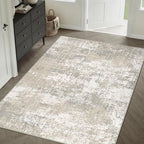 Modern Abstract Beige Gray Area Rug 4x6 Entryway Machine Washable Office Carpet Kitchen Door Mat Indoor Accent Throw Low Pile Non Slip Distressed Living Dining Laundry Room Bedroom