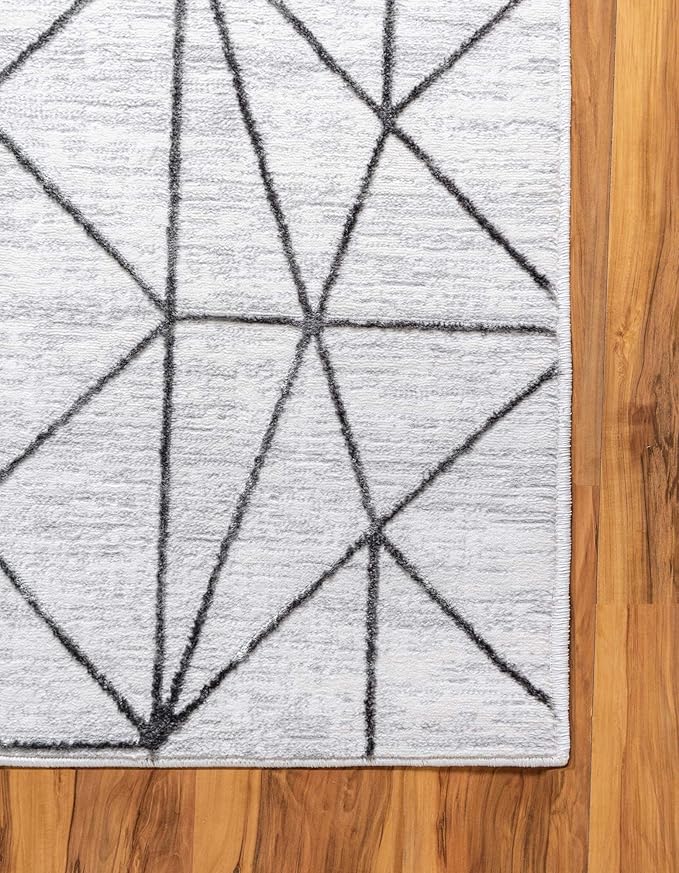Rugs.com Lattice Trellis Collection Rug – 10 Ft Runner White Low-Pile Rug Perfect for Hallways, Entryways