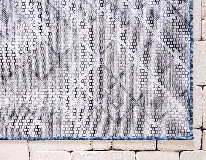 Unique Loom Outdoor Trellis Collection Area Rug - Tribal Trellis (2' x 8' Runner, Blue/ Ivory)