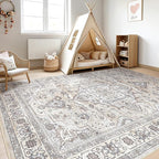 6x8 Area Rug Living Room: Washable Boho Large Neutral Vintage Soft Rugs Stain Resistant Farmhouse Non Slip Indoor Floor Carpet for Bedroom Nursery Kids Playroom Office Dining Room Home- Ivory Gray