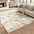 FMFUNCTEX 5x7 Washable Area Rug Brown Beige Abstract Modern Neutral Non Slip Low Pile Indoor Carpet Soft Thin Throw Rug for Entryway Entrance Living Room Bedroom Dining Office Nursery Kitchen Laundry