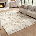 FMFUNCTEX 4x6 Washable Area Rug Brown Beige Abstract Modern Neutral Non Slip Low Pile Indoor Carpet Soft Thin Throw Rug for Entryway Entrance Living Room Bedroom Dining Office Nursery Kitchen Laundry